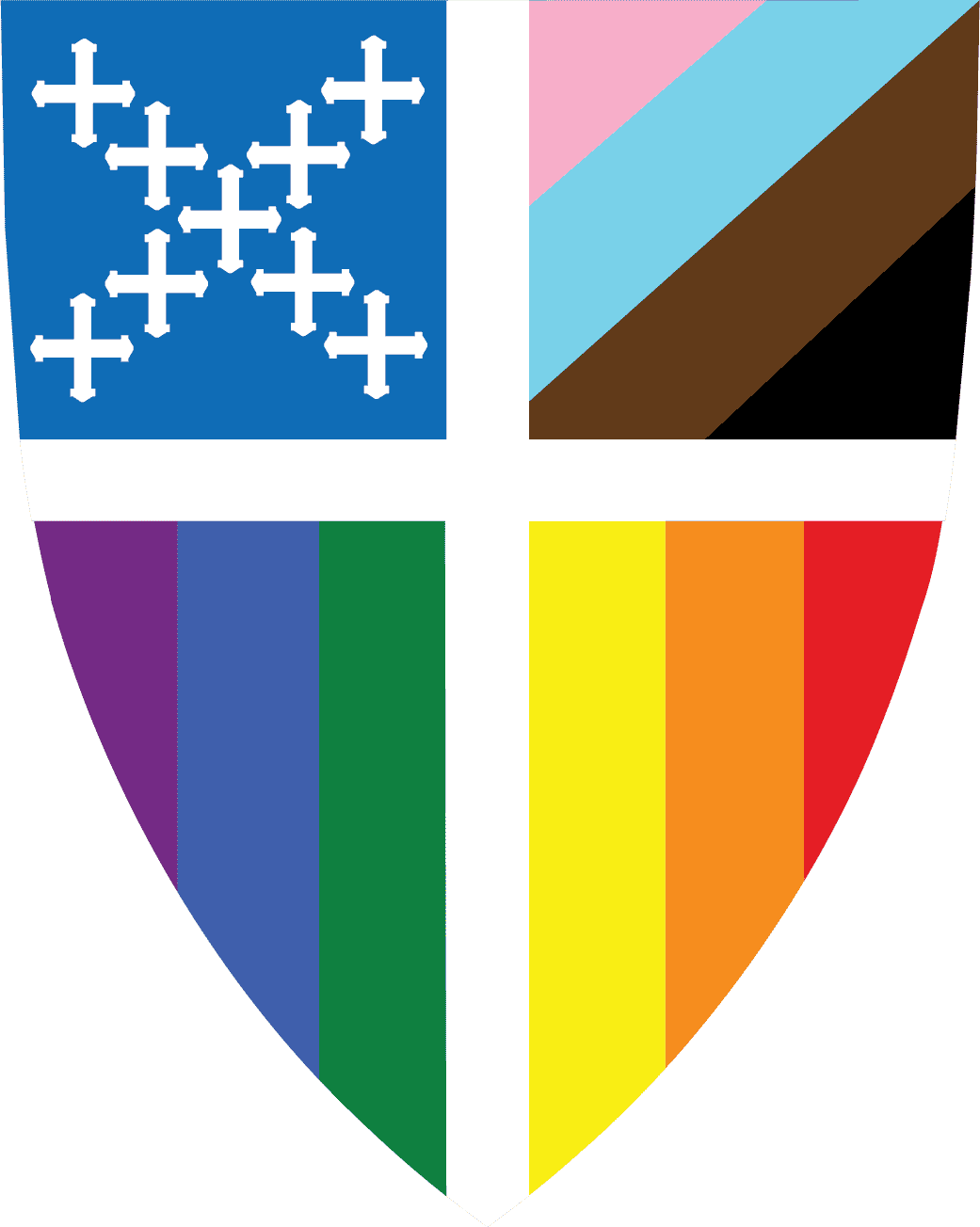 A stylized cross with abstract flowing robes, creating an artistic religious symbol, possibly representing purity and spirituality against a black background.